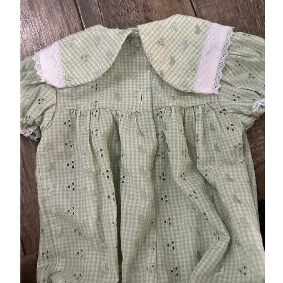 Vintage Rose Cottage Kid's Green gingham one Piece eyelet Romper Size 18M - Picture 10 of 11